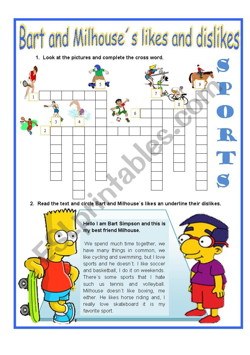 Bart and MilhouseÂ´s likes and dislikes