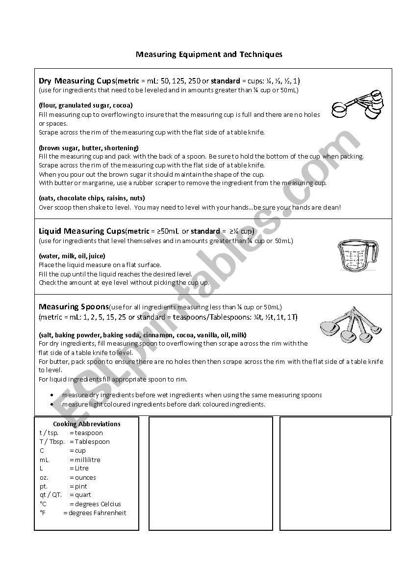 Measuring in the Kitchen worksheet