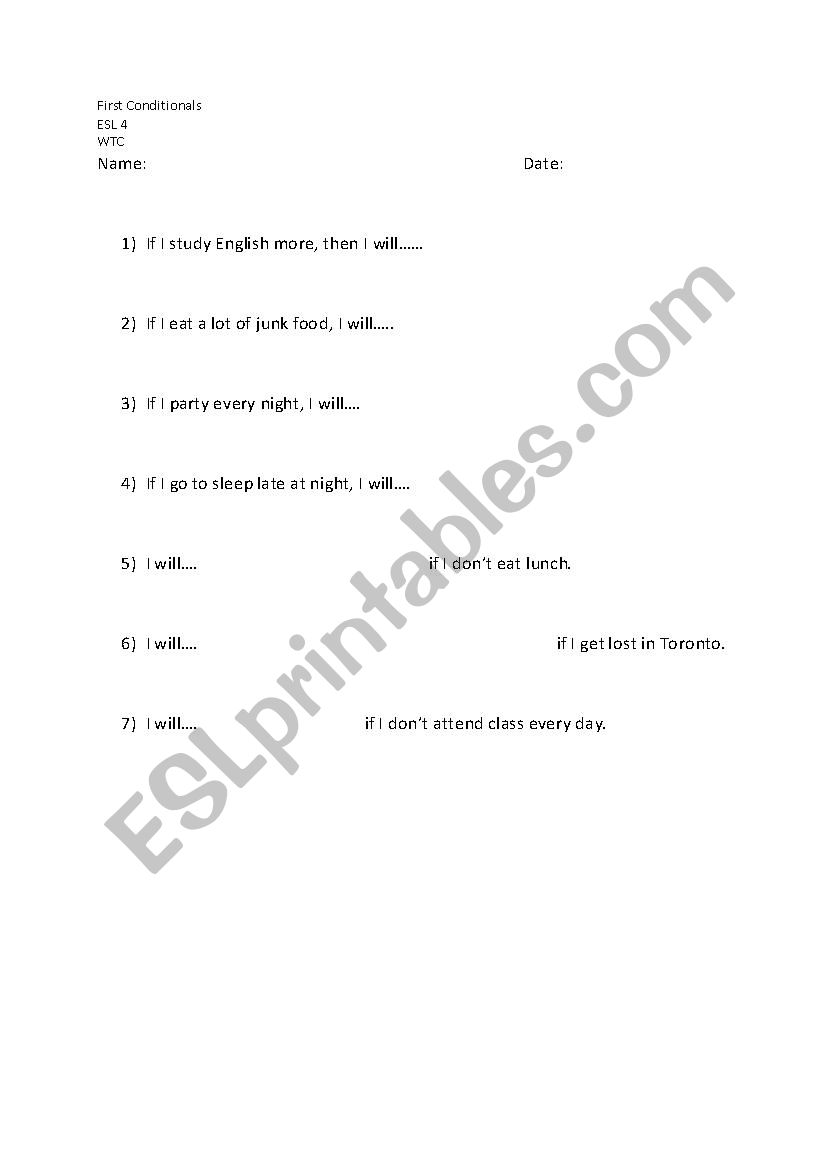 First Conditionals Worksheet 