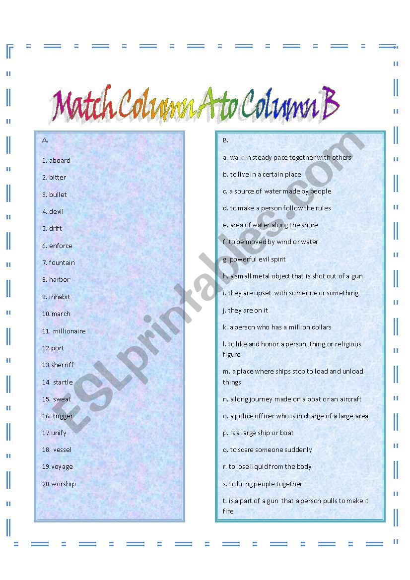  Essential English Word list worksheet