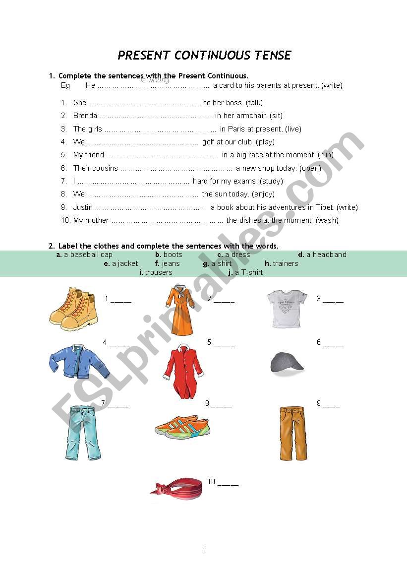 Present Continuous Tense worksheet