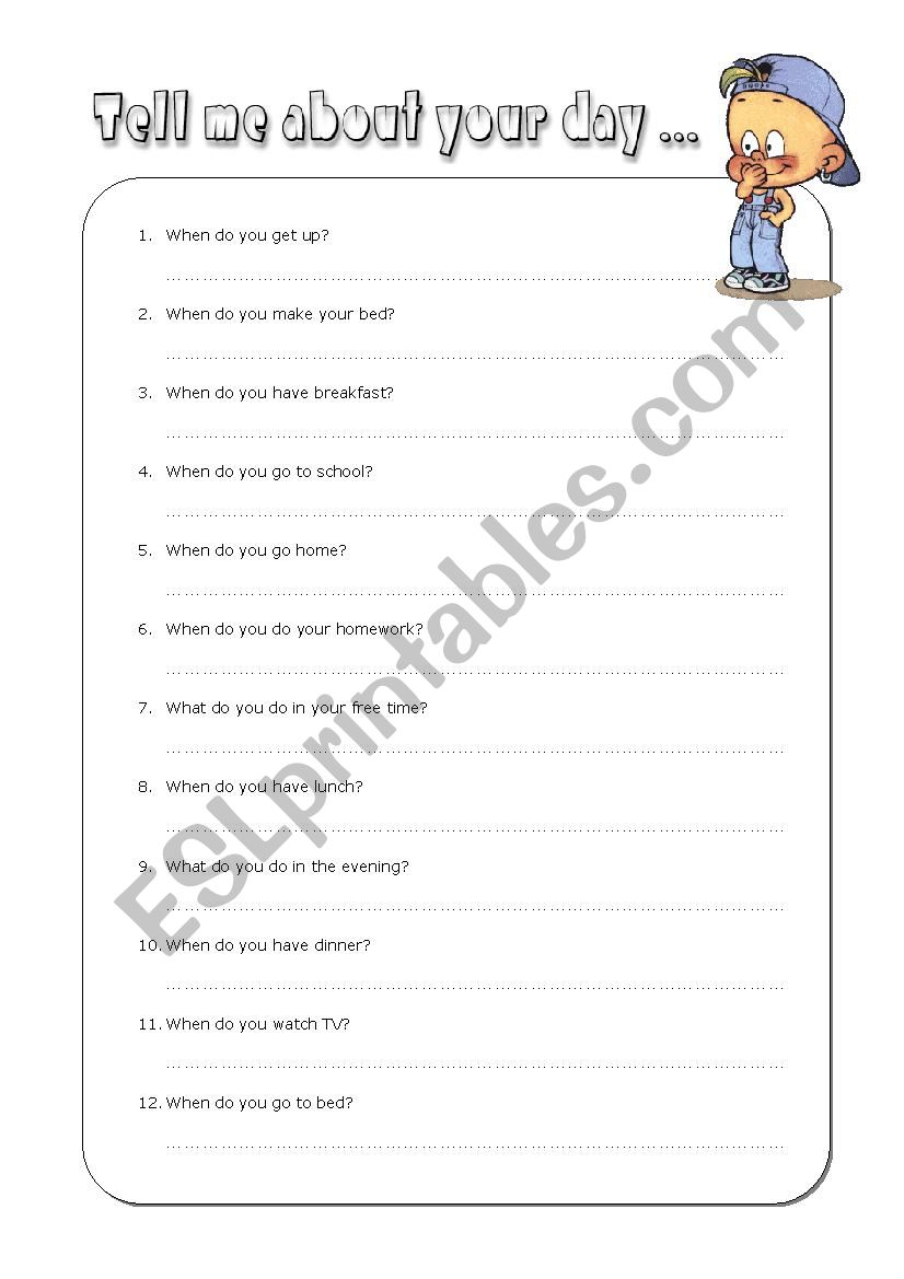 tell me about your day worksheet