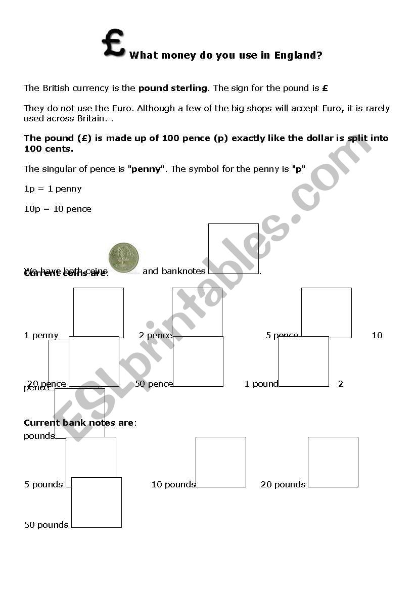 British money worksheet