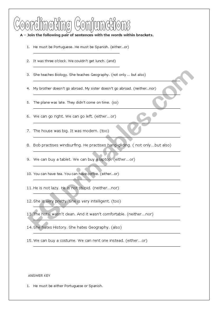 Coordinating Conjunctions worksheet