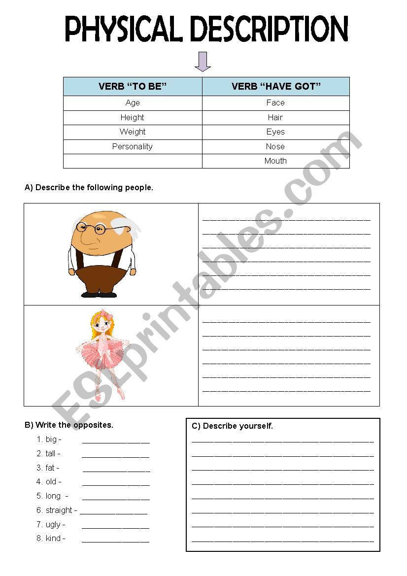 Physical description worksheet