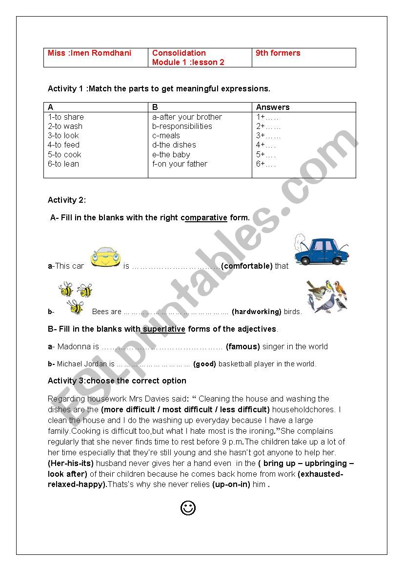 Consolidation:Module 1Lesson 2 Saring family responsibilities (9th formers)