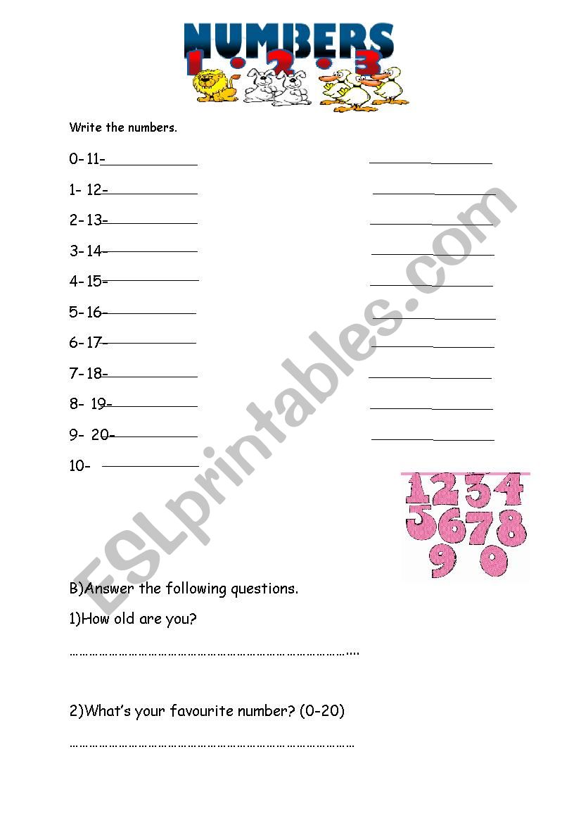 Numbers  worksheet