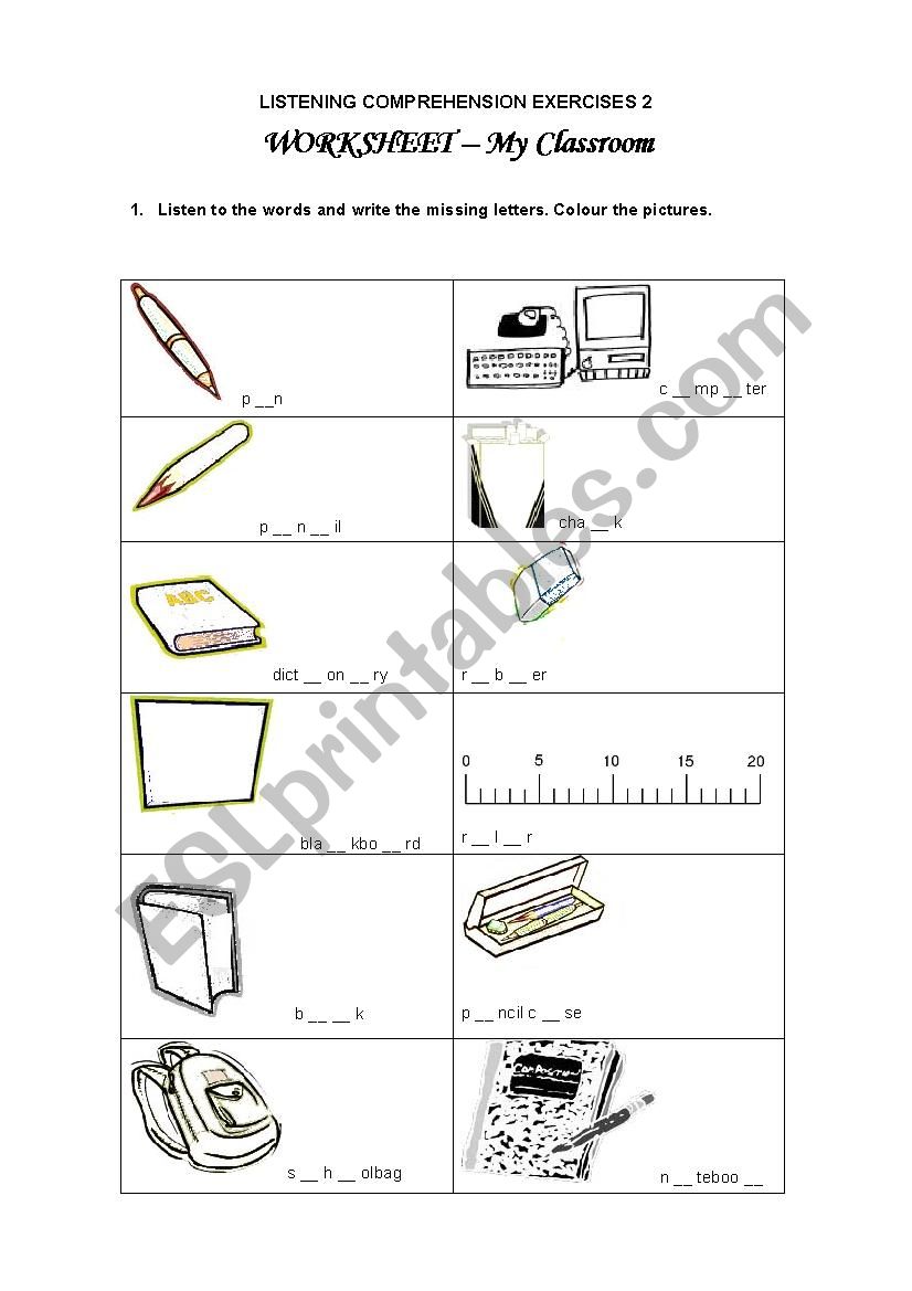 Classroom materials worksheet