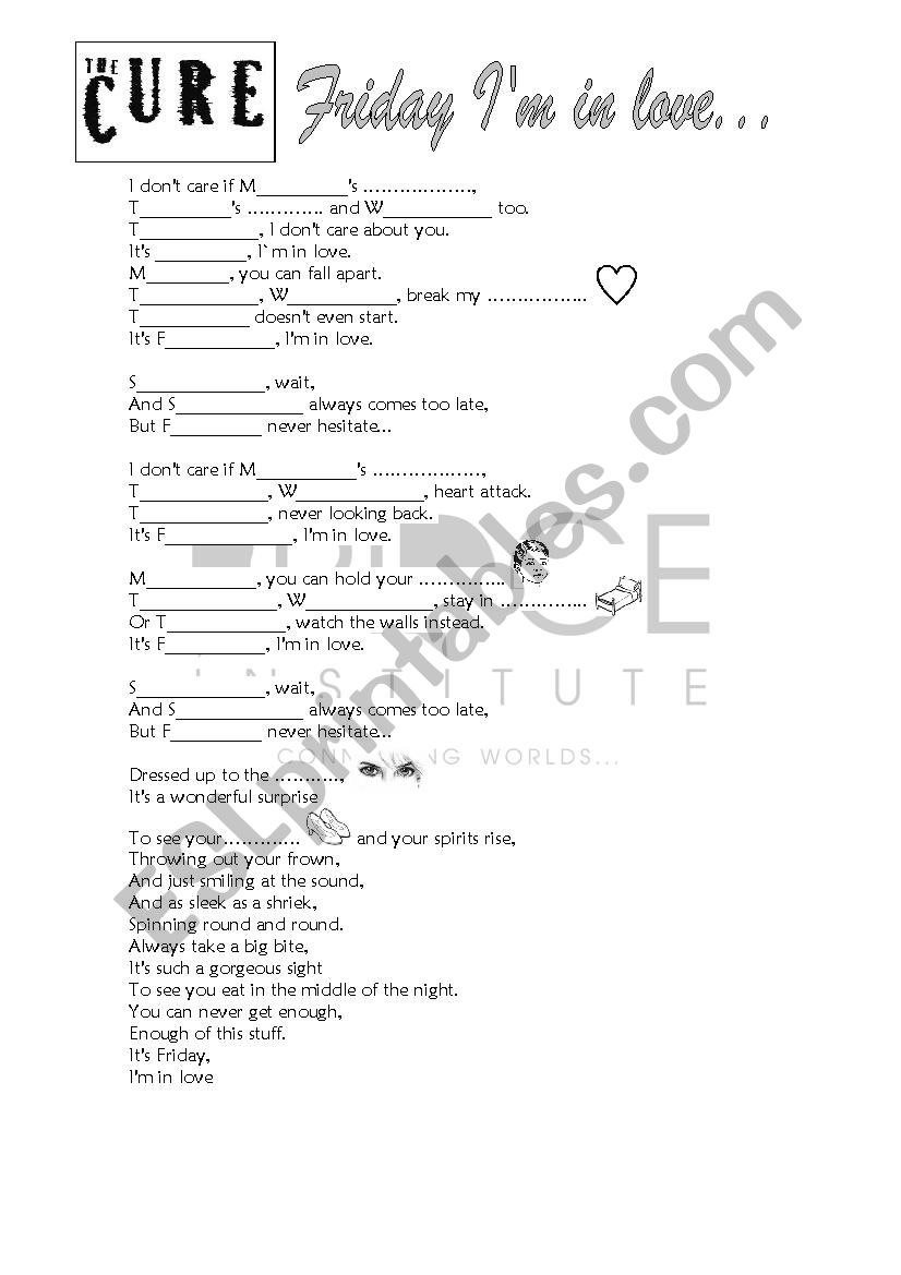 Friday Im in love worksheet