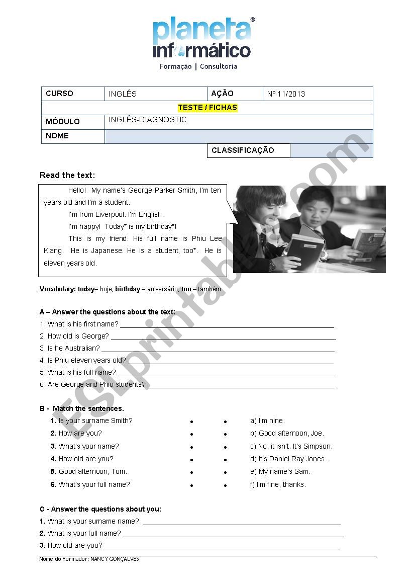 placement test worksheet