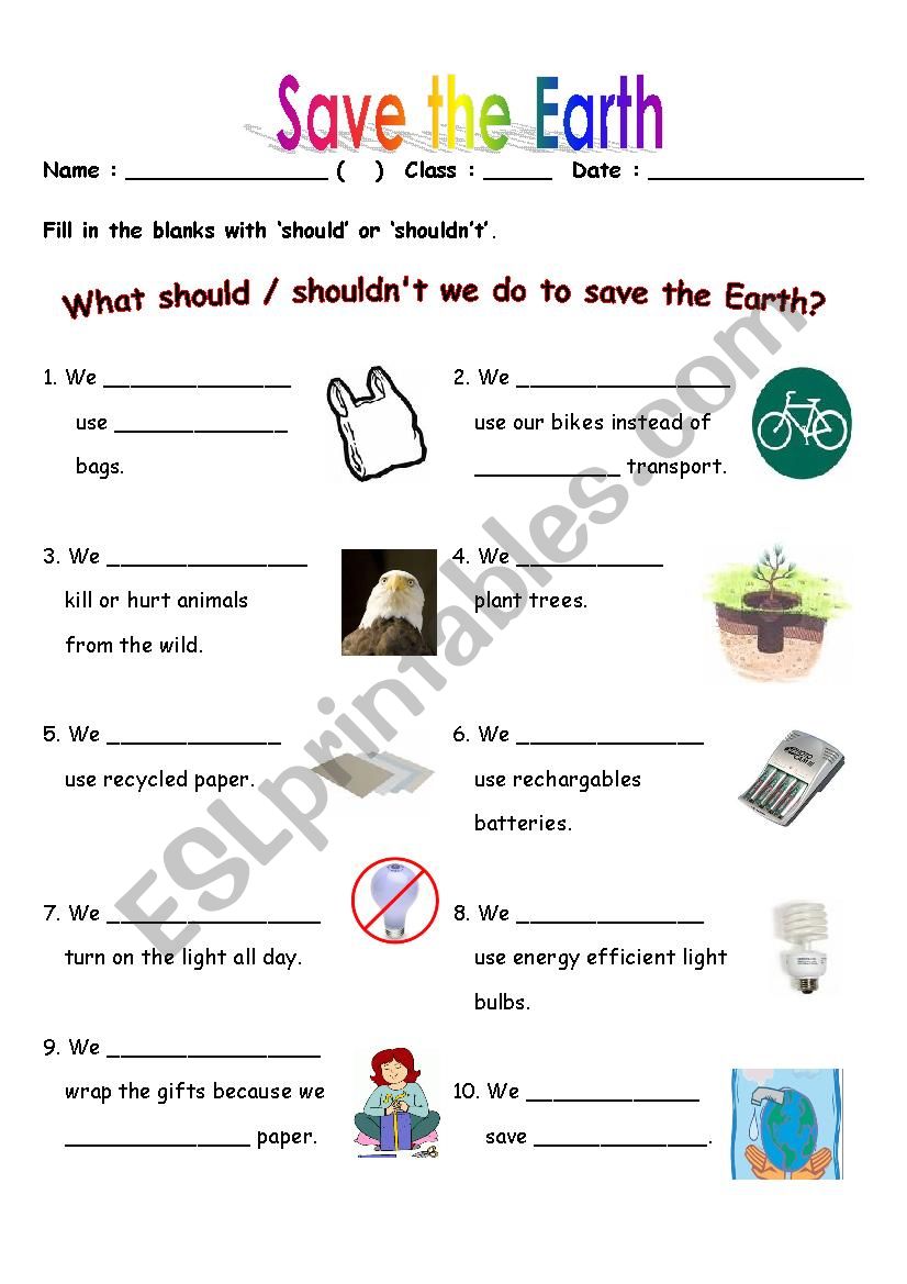 Save the Earth worksheet