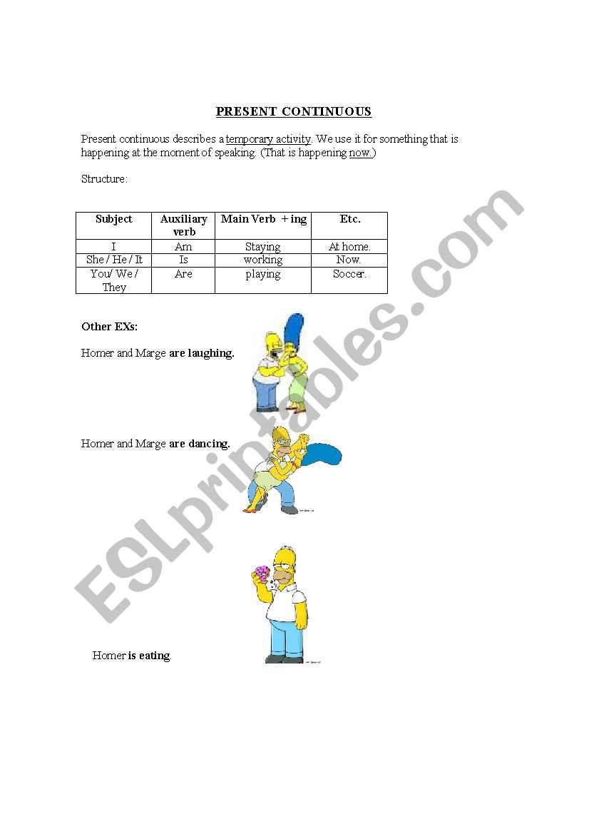 present continuous worksheet