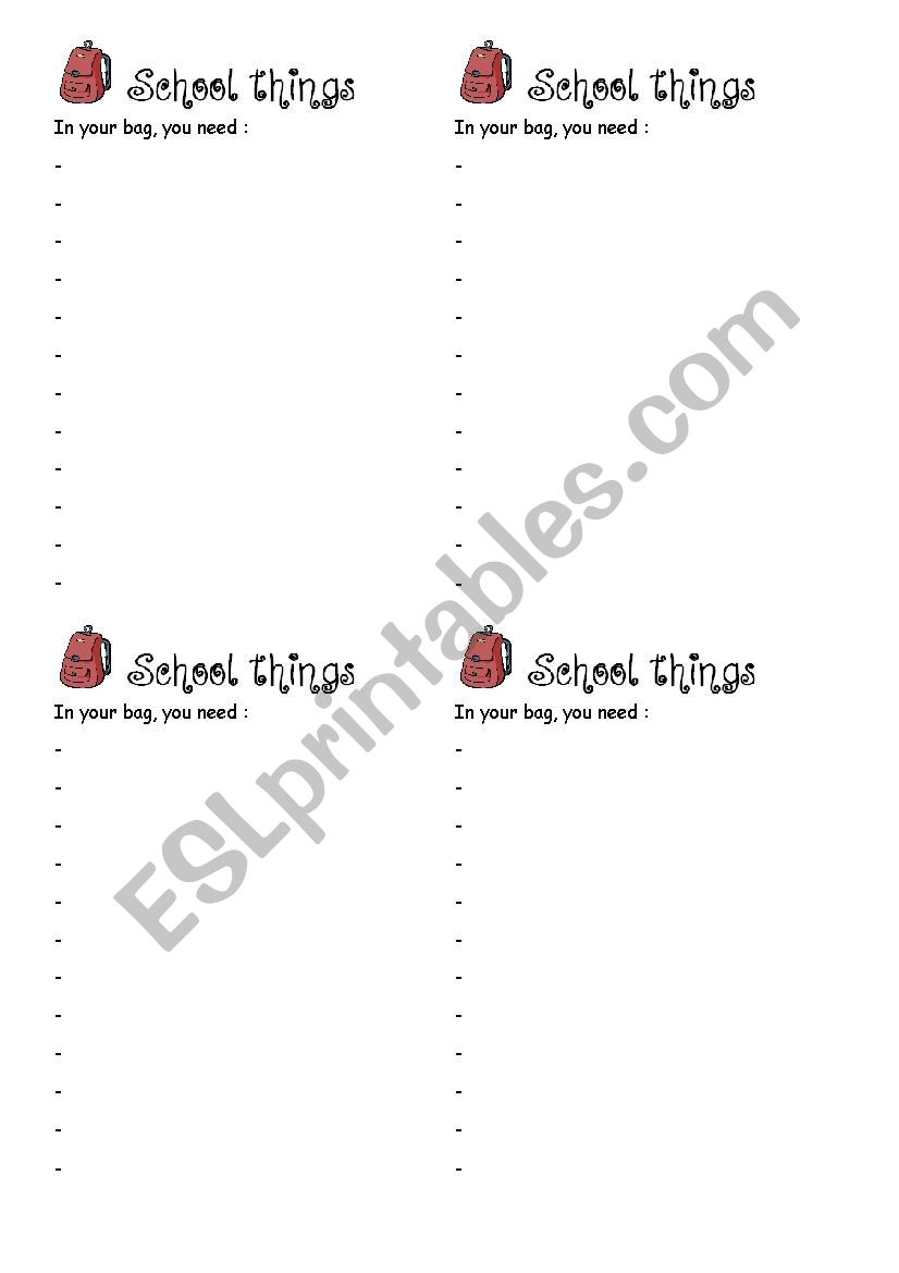 School things printable  worksheet