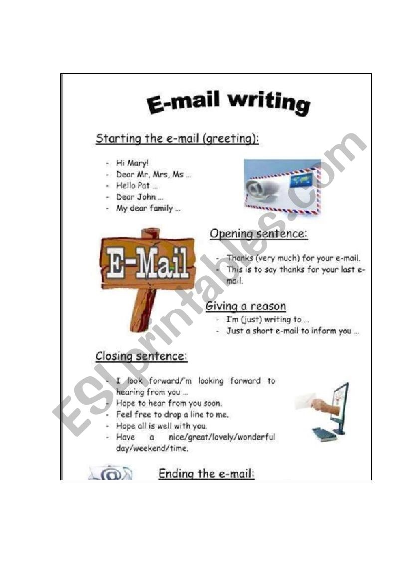 E-mail writing worksheet