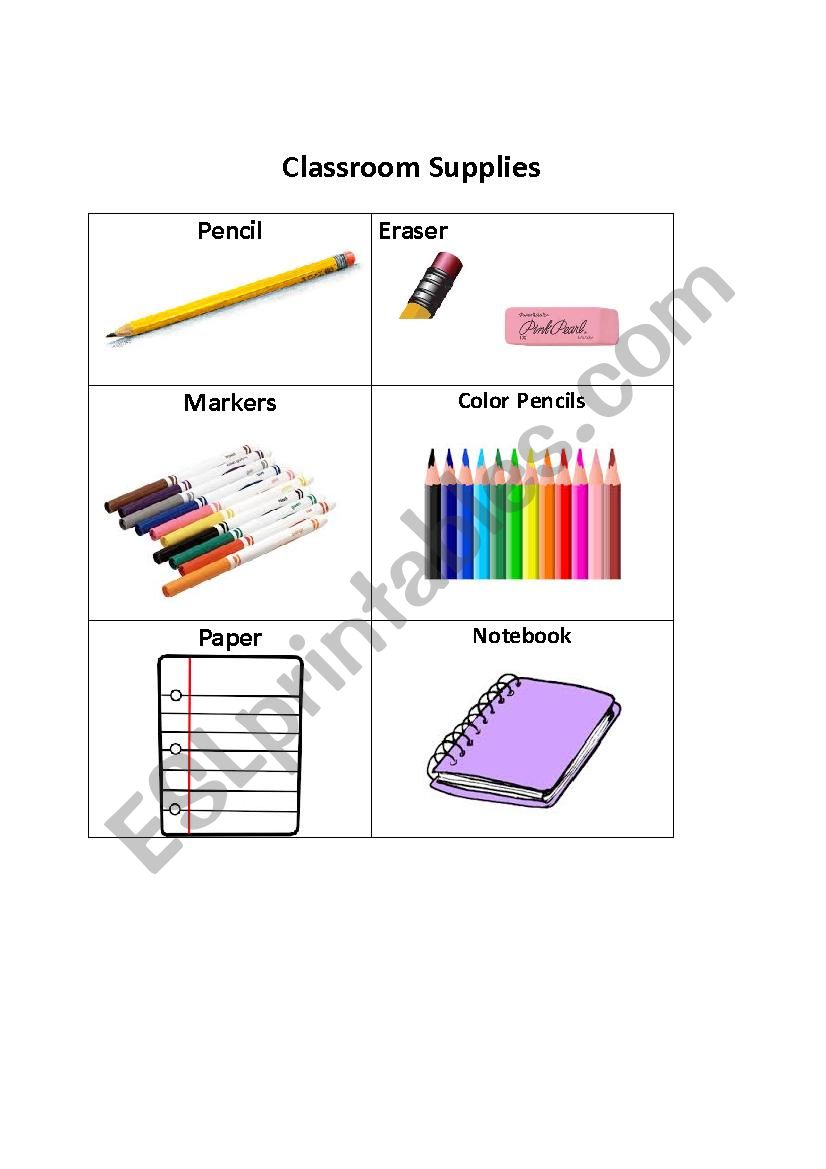 Classroom Supplies worksheet