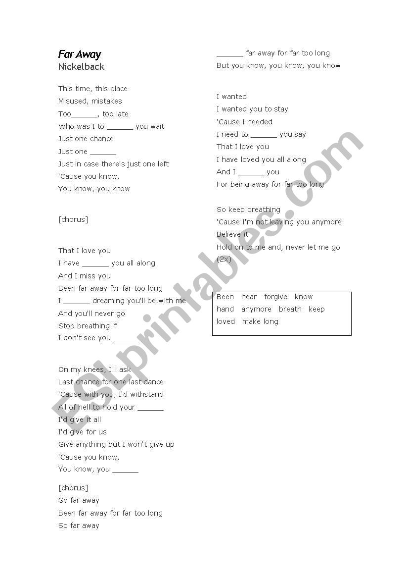 lyrics to be completed worksheet