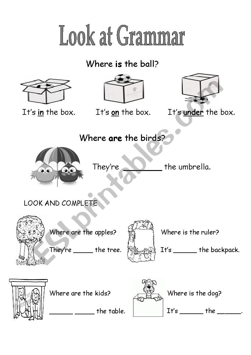 Prepositions of Place worksheet