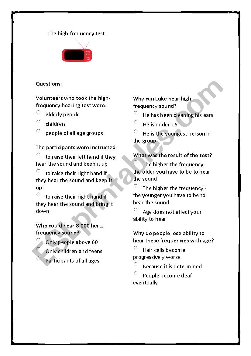 the high frequency test worksheet