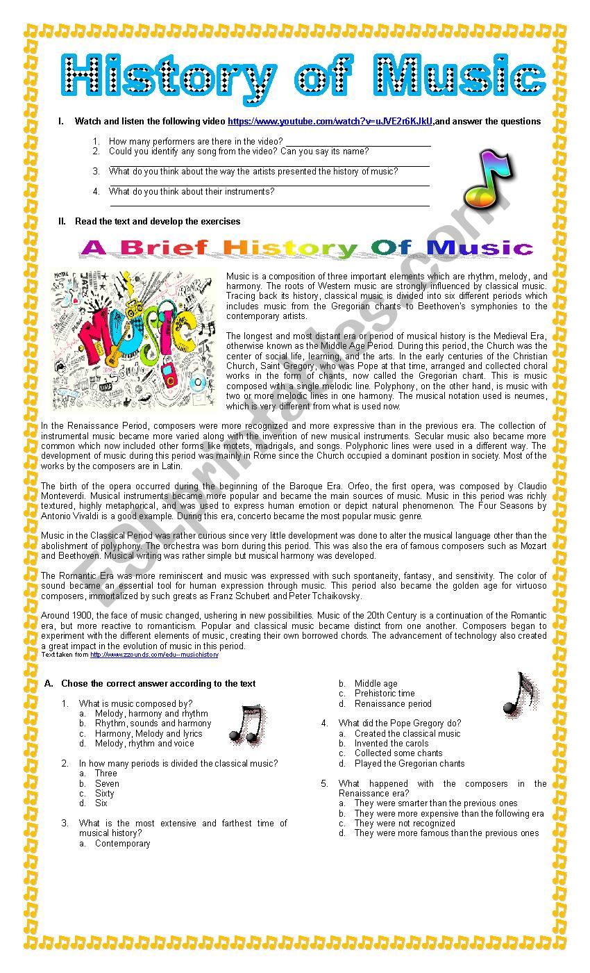 The History of Music worksheet