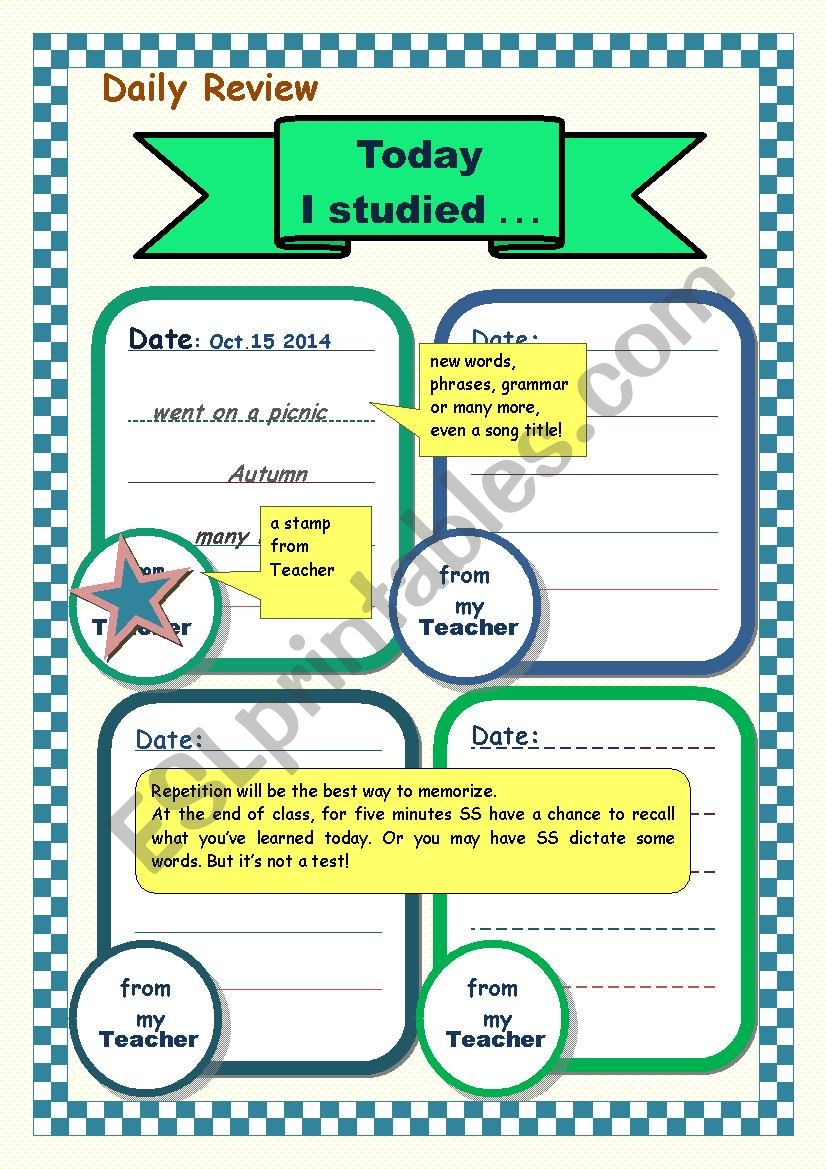 Daily+ Weekly Review forms for kids