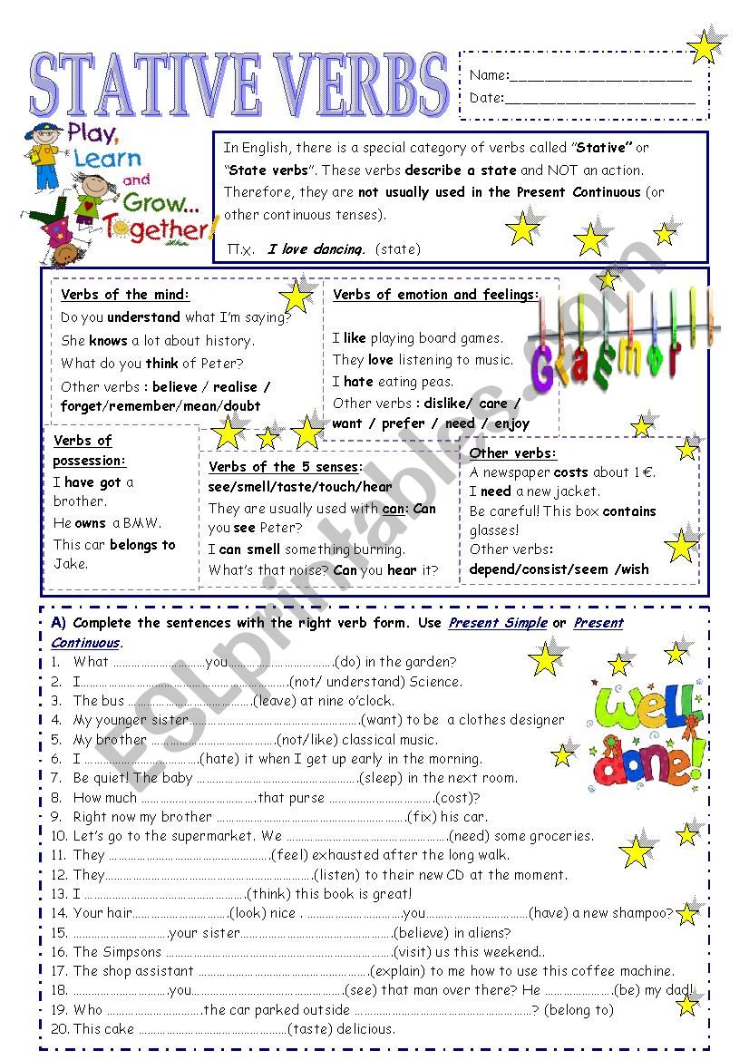 Stative verbs worksheet