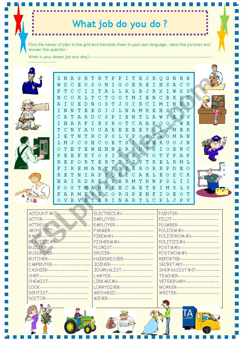 jobs :wordsearch 2 worksheet