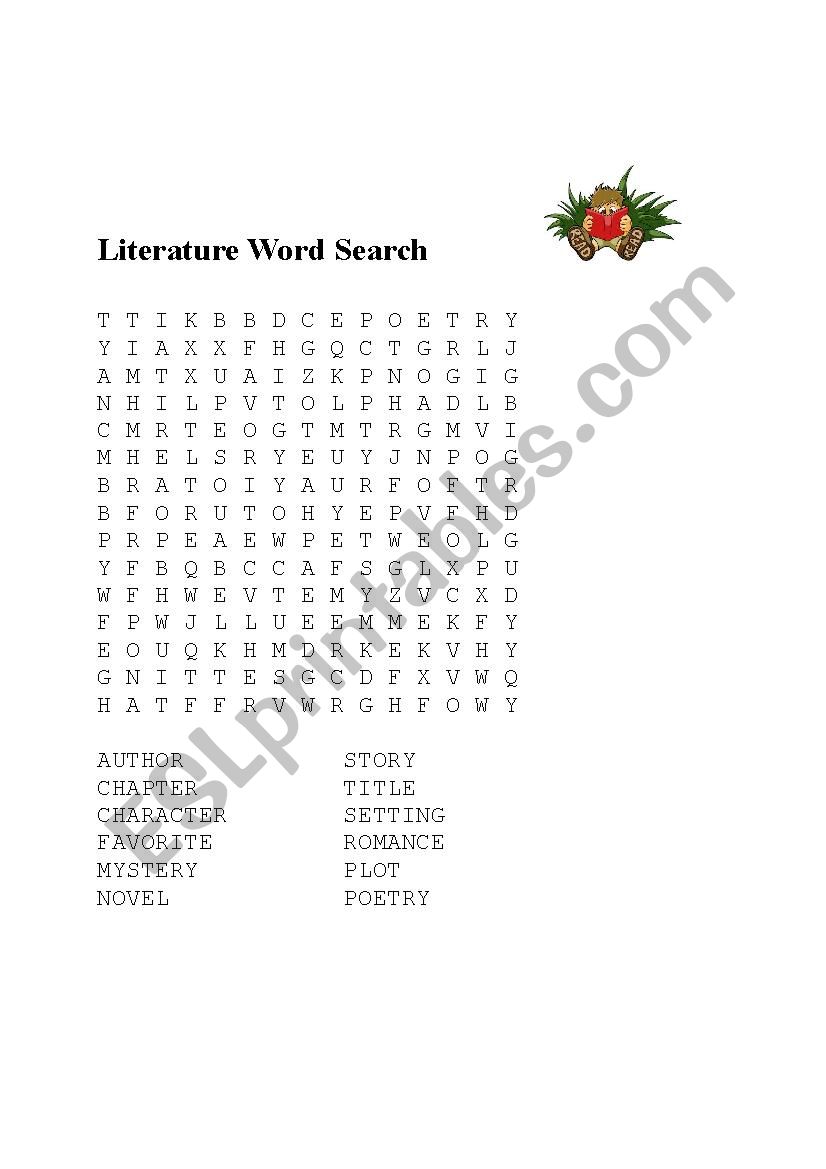 Literature Word Search worksheet