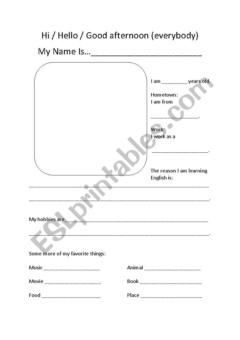 Introductions activity worksheet