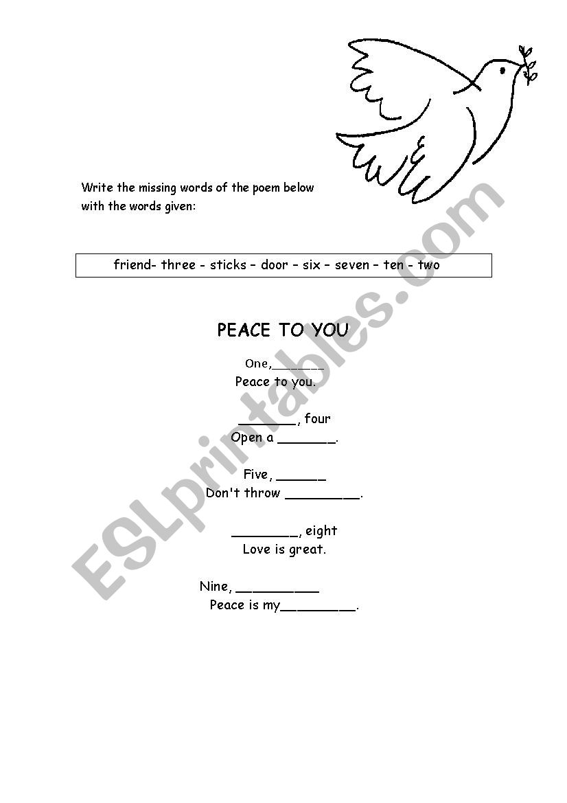 Peace to you worksheet