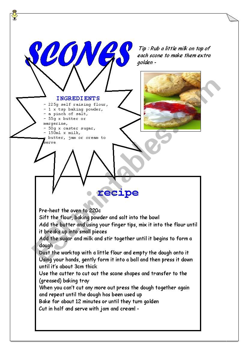 Scone recipe for children worksheet