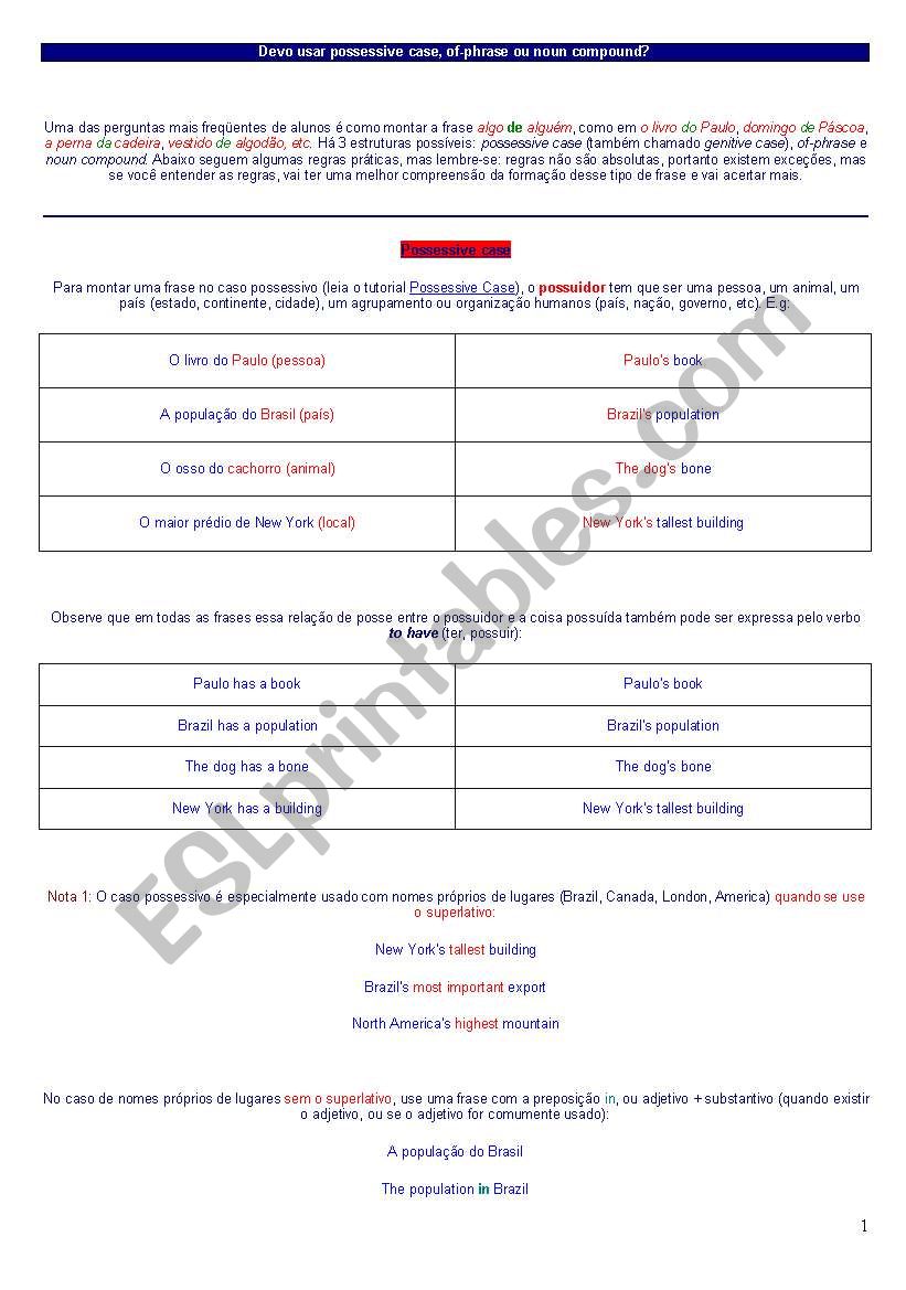 Possissive  worksheet