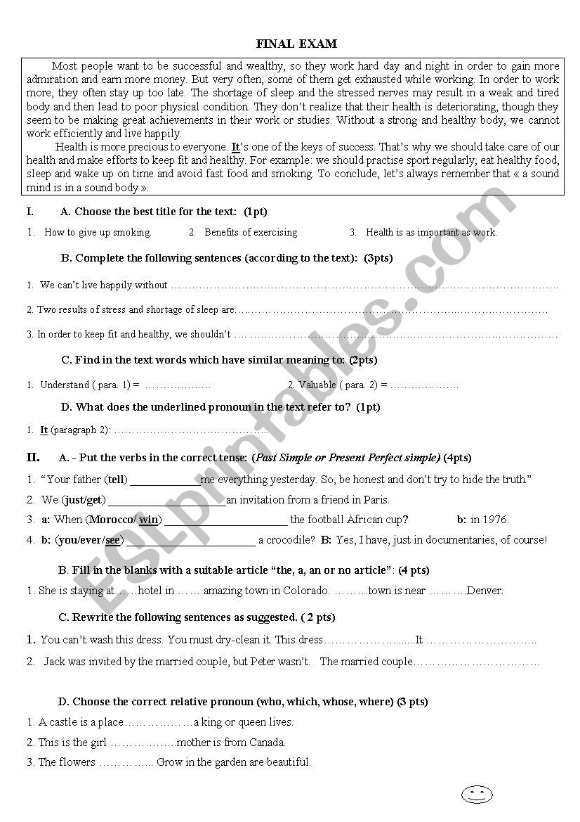 Reading comprehension worksheet