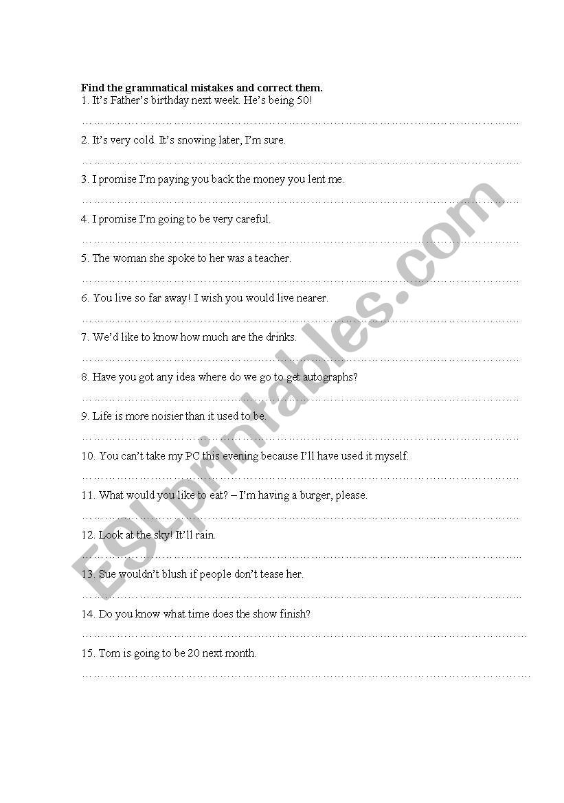 Correct the mistakes worksheet