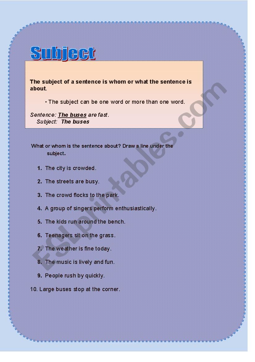 Subject and Predicate worksheet