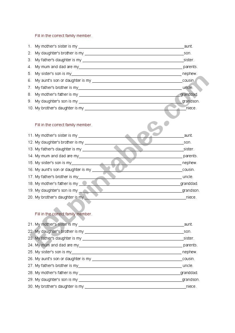 Family worksheet