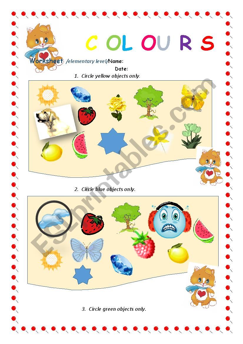 COLOURS - circle the objects worksheet