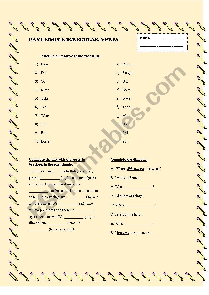 Simple Past Worksheet worksheet