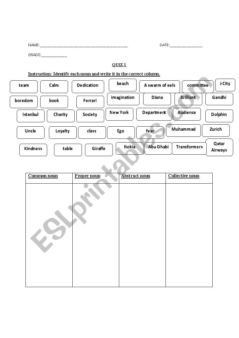 Nouns worksheet