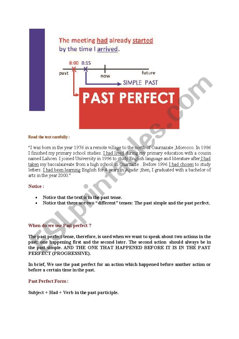 The past perfect worksheet
