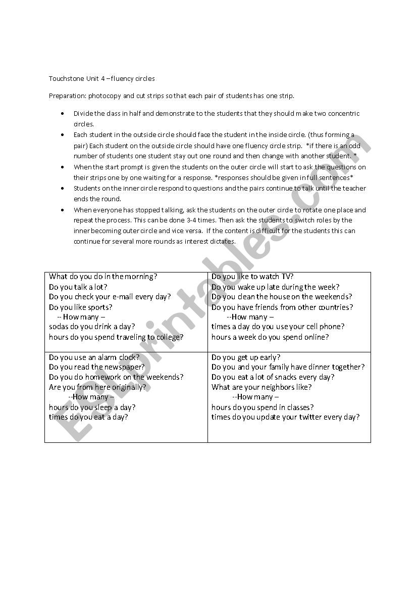 Fluency circle -- Questions Do you? How many?