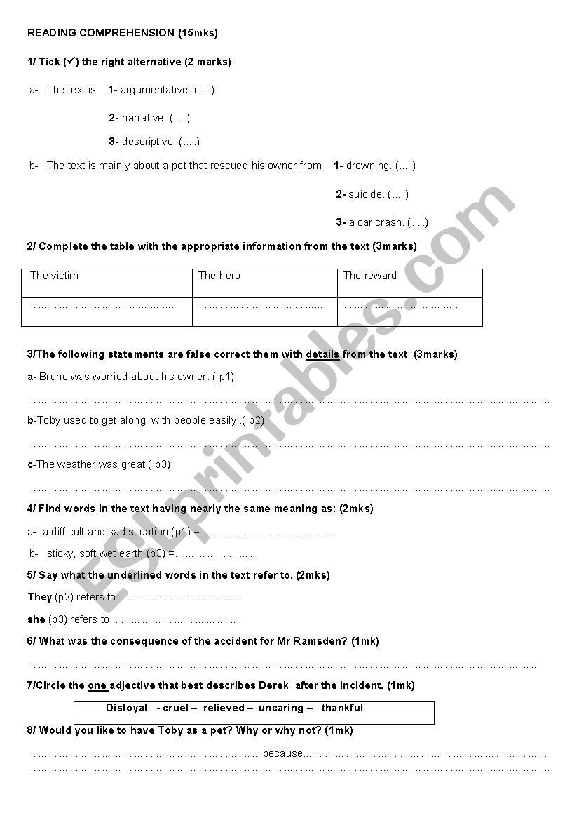 end of term test worksheet