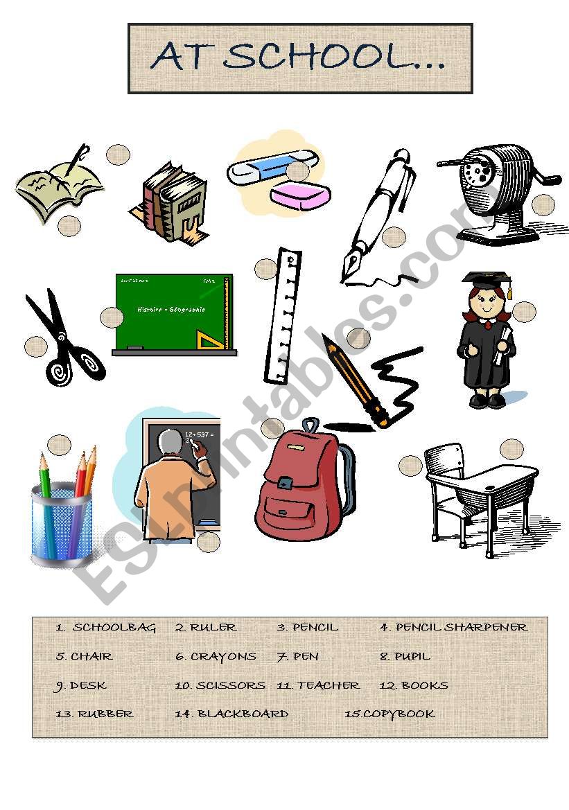 SCHOOL OBJECTS worksheet