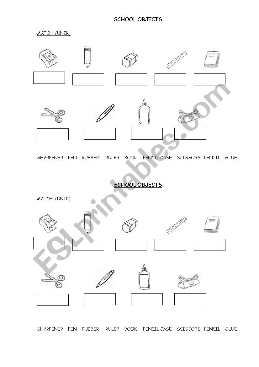 School Objects worksheet