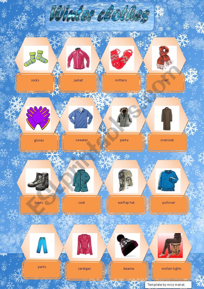 Winter clothes pictionary. worksheet