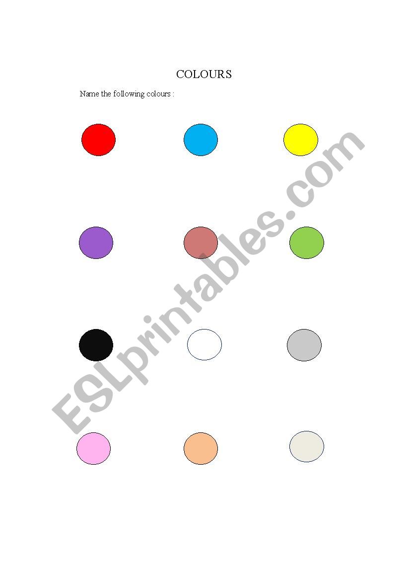 Colours worksheet