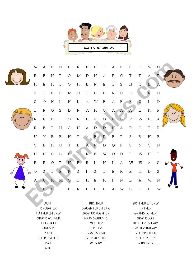 Family Wordsearch worksheet