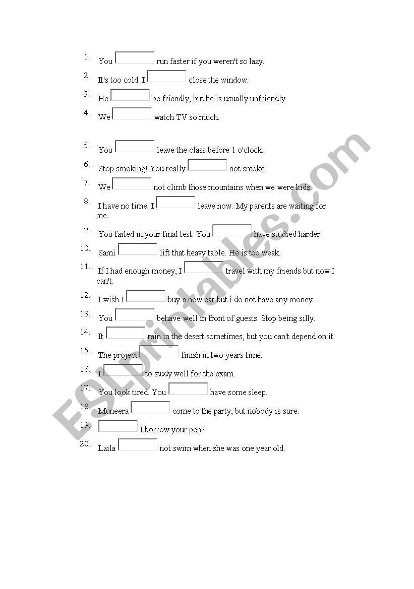 MODALS worksheet