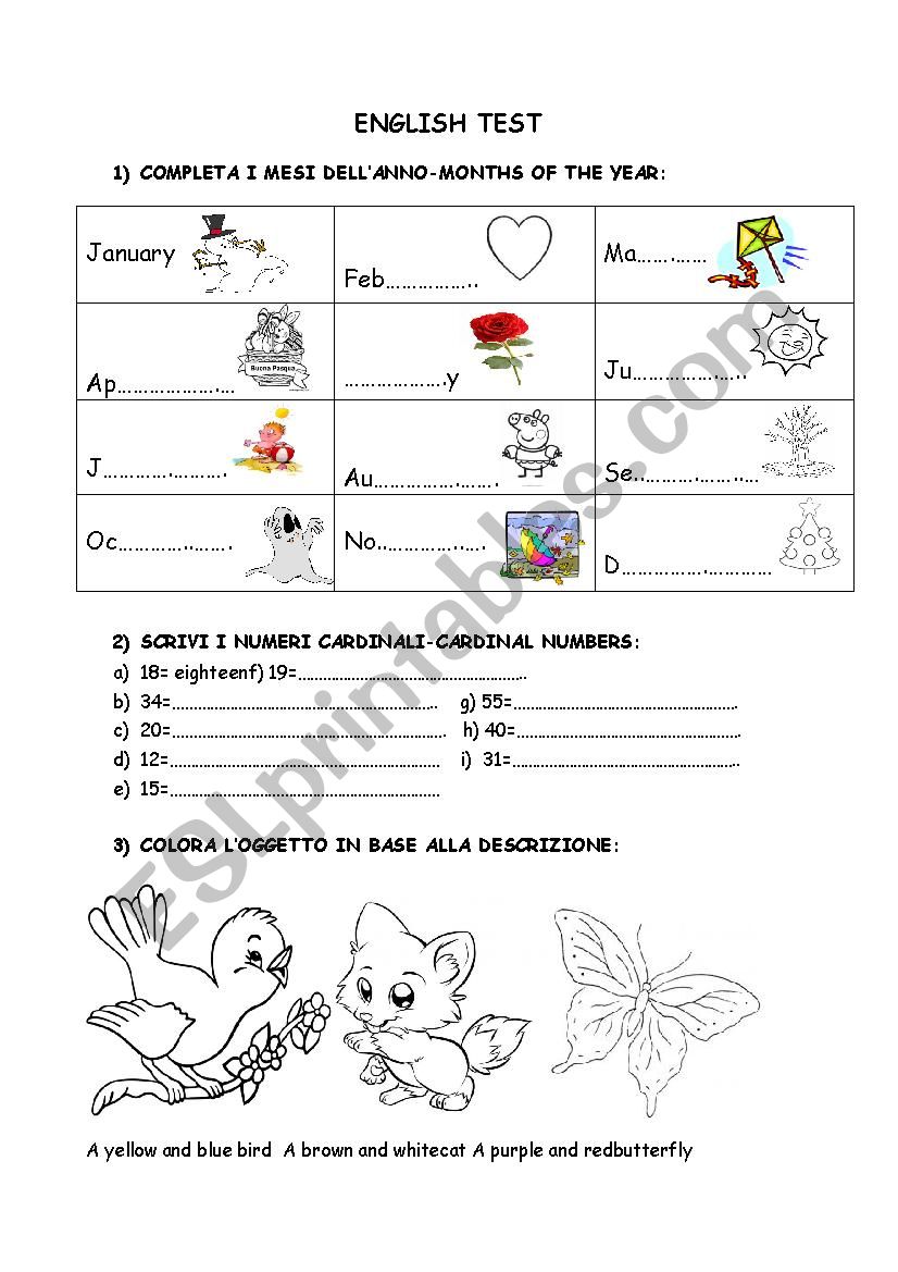 english test-starter worksheet