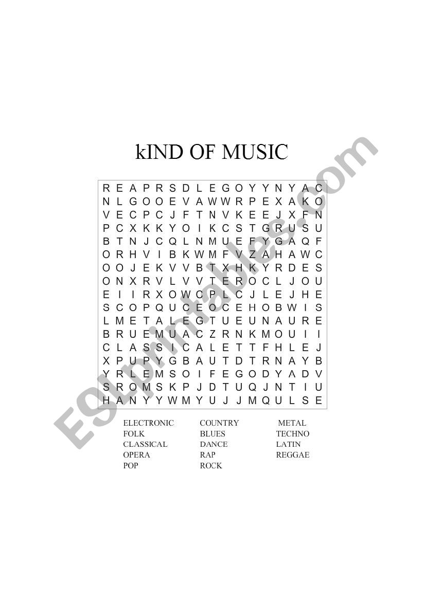 kIND OF MUSIC worksheet