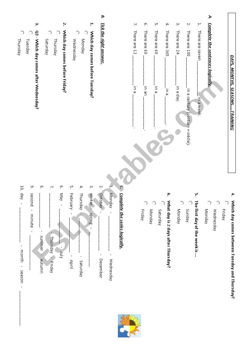 Days, Months, Seasons worksheet